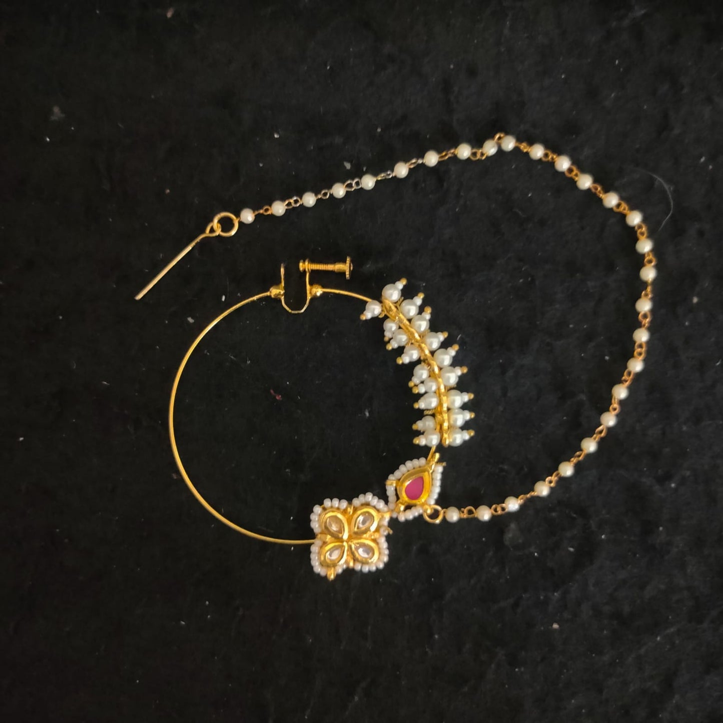 Zevar Jewelry Indian Nose Ring Nath/Non Pierced Gold Plat Fake Nose Hoop Chain Jewellery By Zevar.