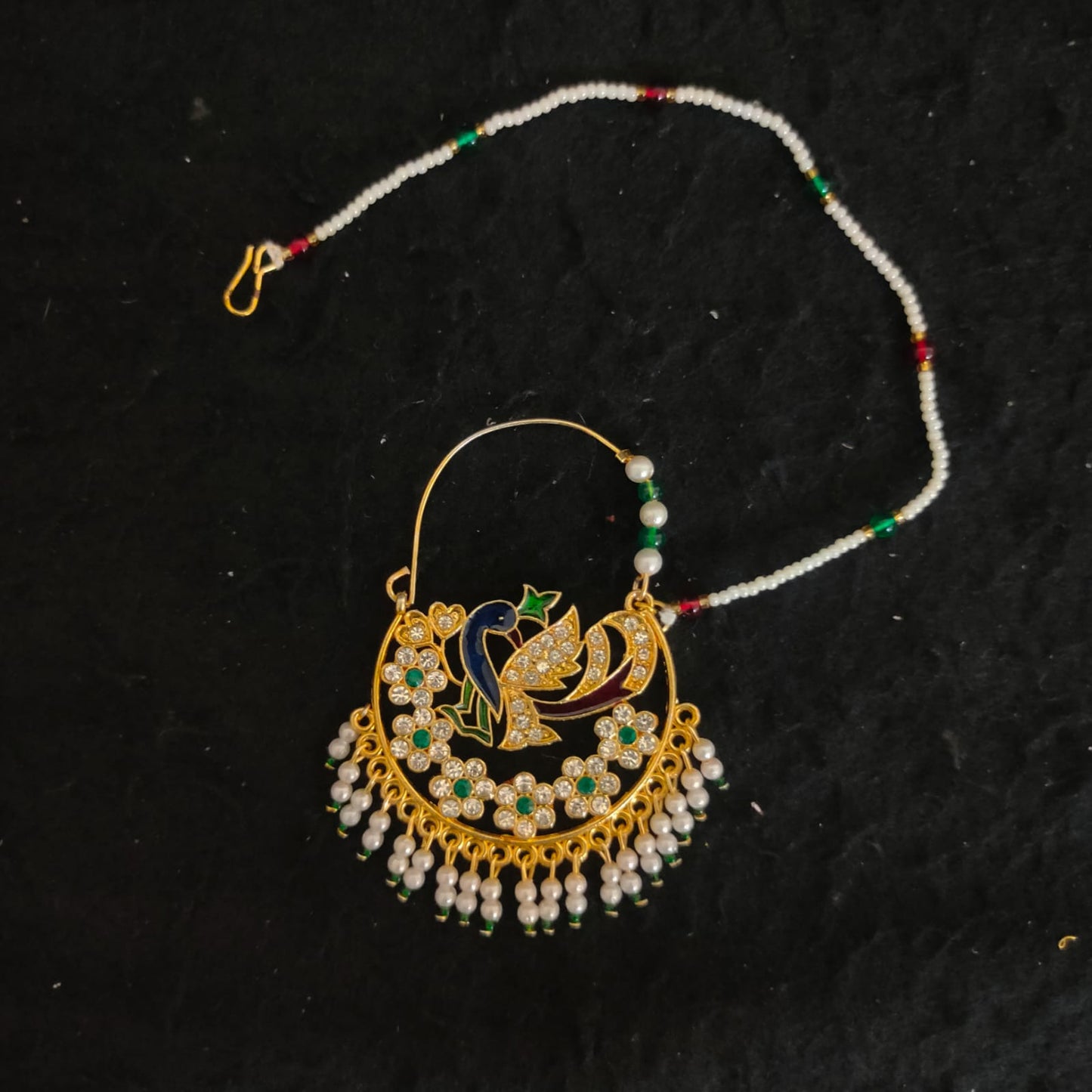 Zevar Jewelry Indian Nose Ring Nath/Non Pierced Gold Plat Fake Nose Hoop Chain Jewellery By Zevar.