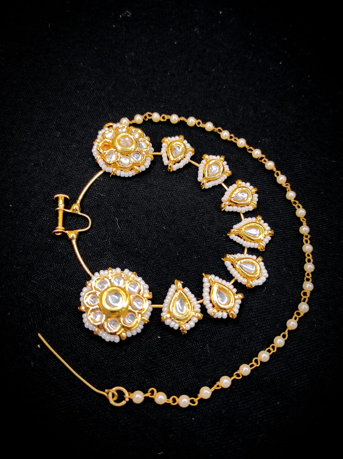 Zevar Jewelry Indian Nose Ring Nath/Non Pierced Gold Plat Fake Nose Hoop Chain Jewellery By Zevar.