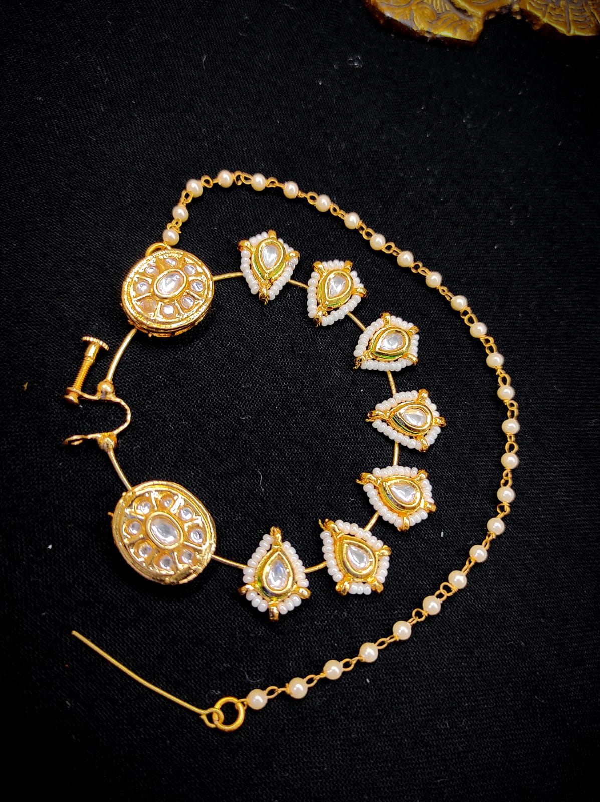 Zevar Jewelry Indian Nose Ring Nath/Non Pierced Gold Plat Fake Nose Hoop Chain Jewellery By Zevar.