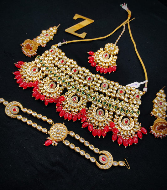 Zevar Jewelry Kundan Bridal Jewellery Earrings with Maantika set By Zevar