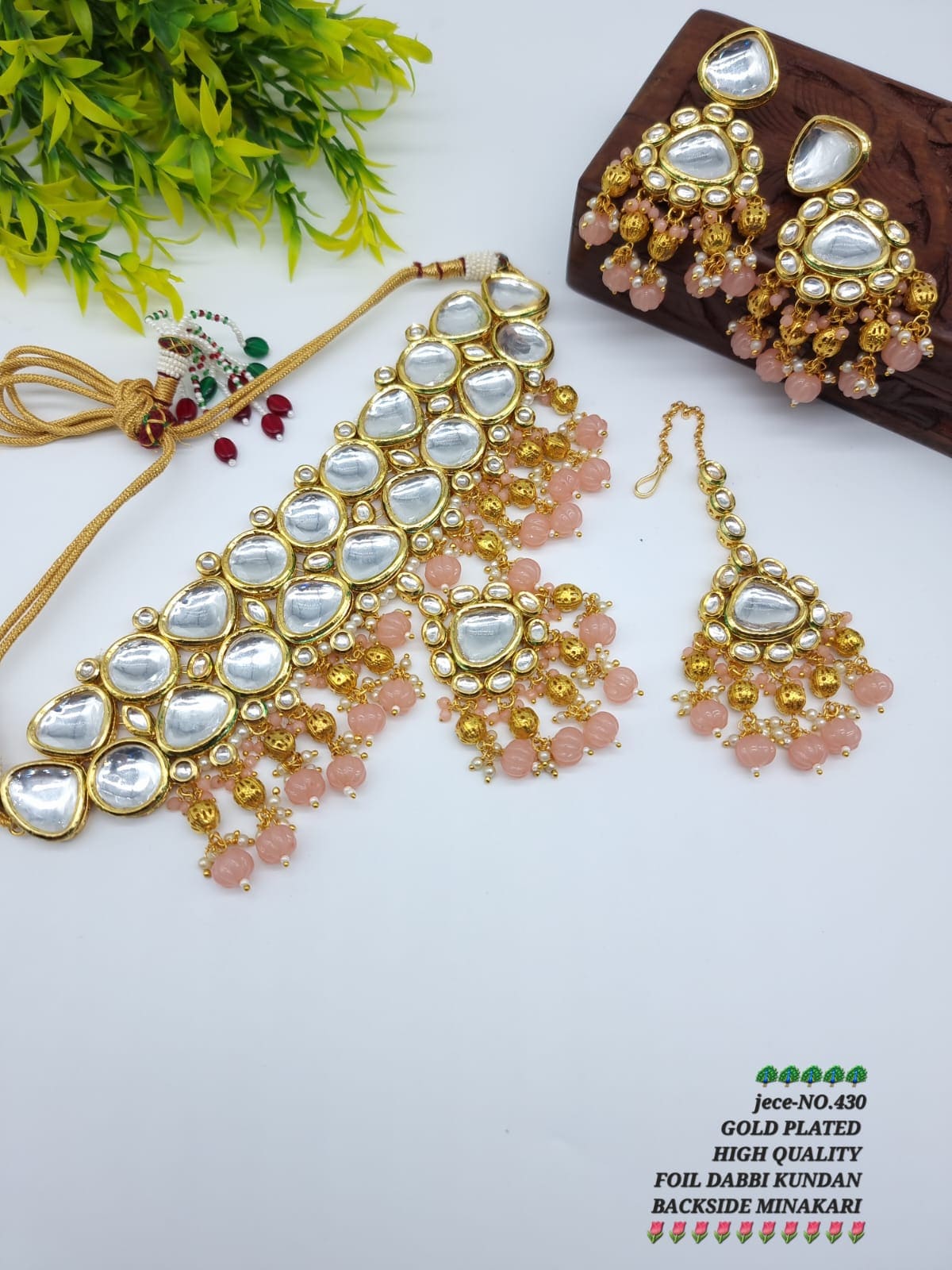Zevar Jewelry Kundan Jewellery Meenakari Work Back Side Earring & Mangtikka Set By Zevar