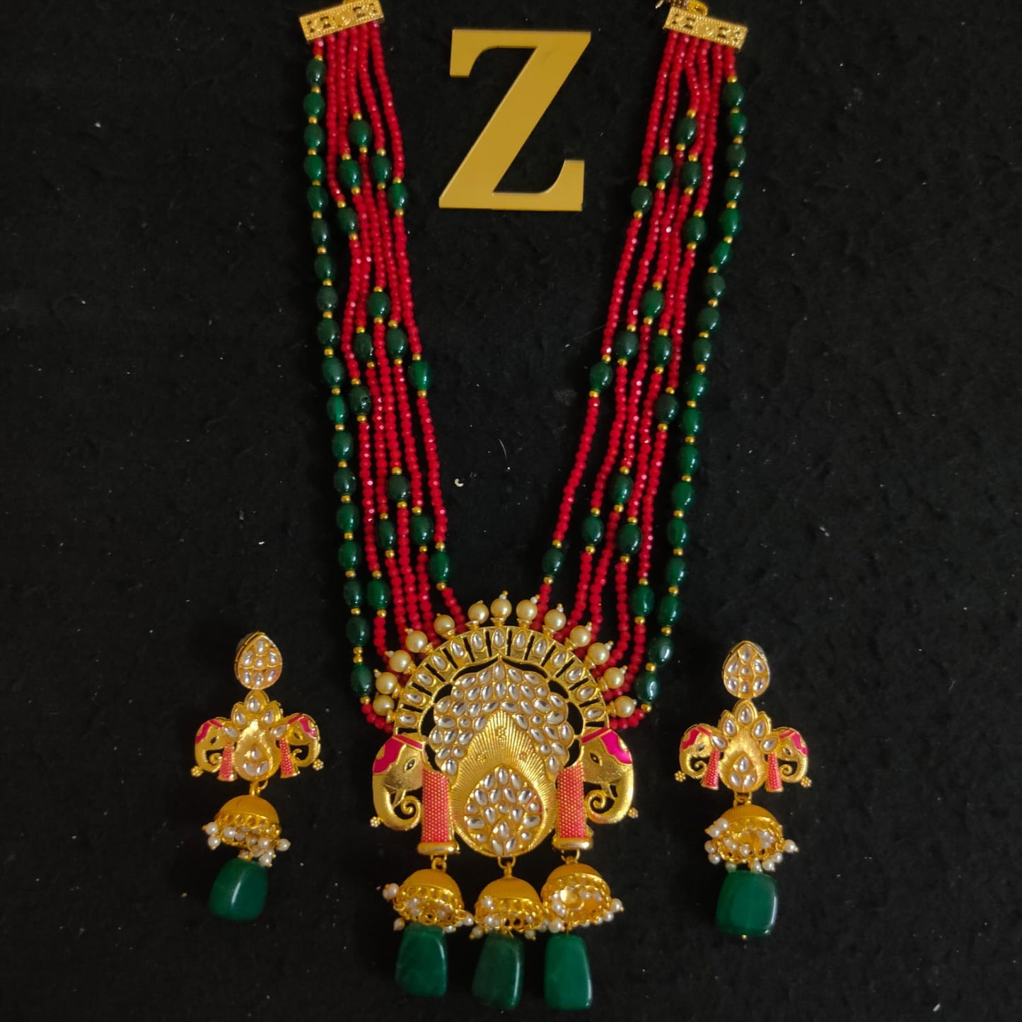Zevar Jewelry KUNDAN PEARL LONG NECKLACE & EARRINGS SET BY ZEVAR