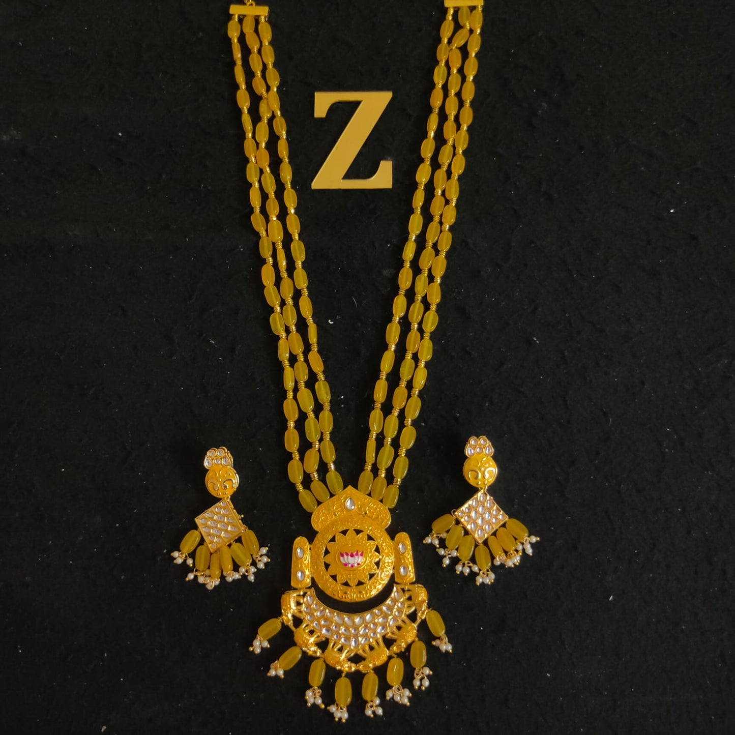 Zevar Jewelry KUNDAN PEARL LONG NECKLACE & EARRINGS SET BY ZEVAR