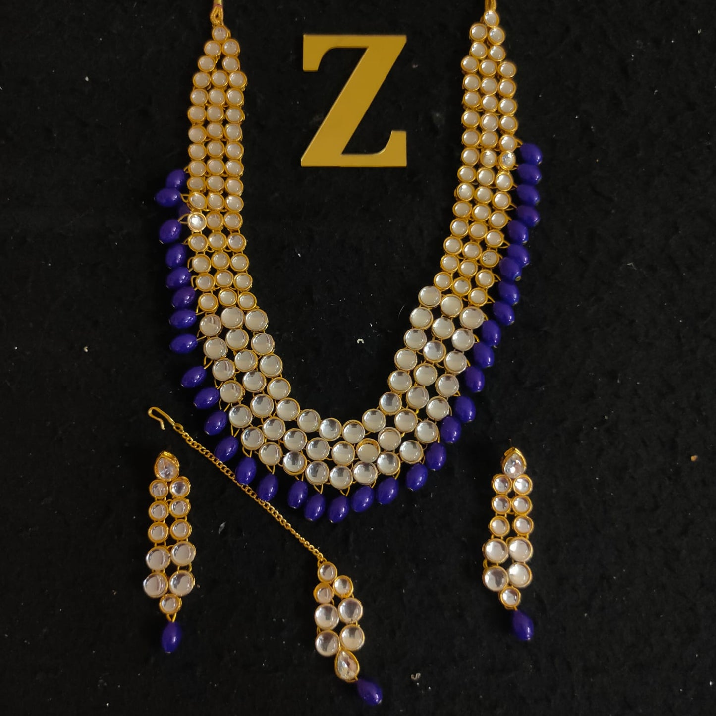 Zevar Jewelry KUNDAN PEARL LONG NECKLACE & EARRINGS SET BY ZEVAR