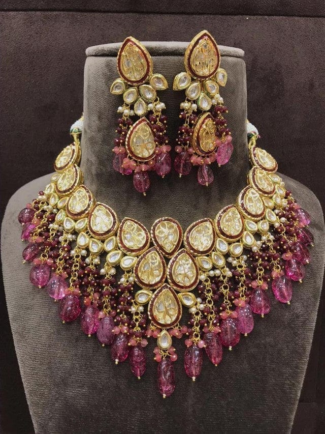 Zevar Jewelry Kundan Real Fluorite Set Jewellery Earring Set By Zevar
