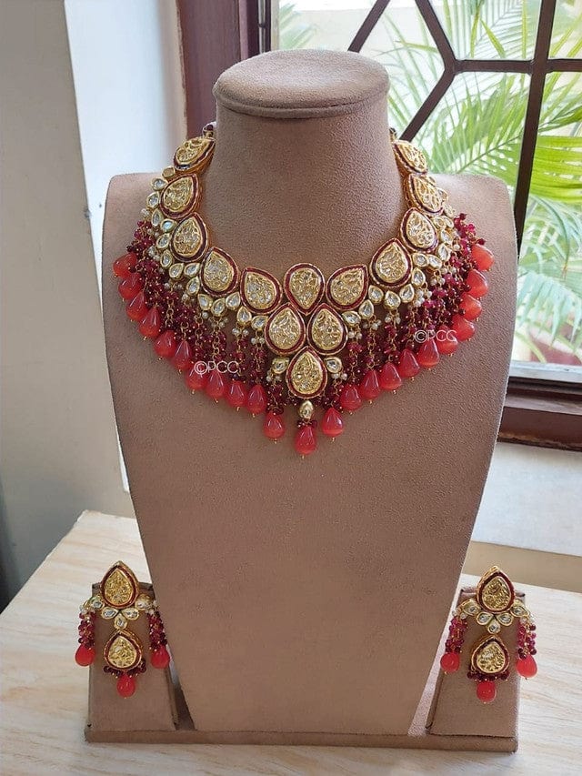 Zevar Jewelry Kundan Real Fluorite Set Jewellery Earring Set By Zevar