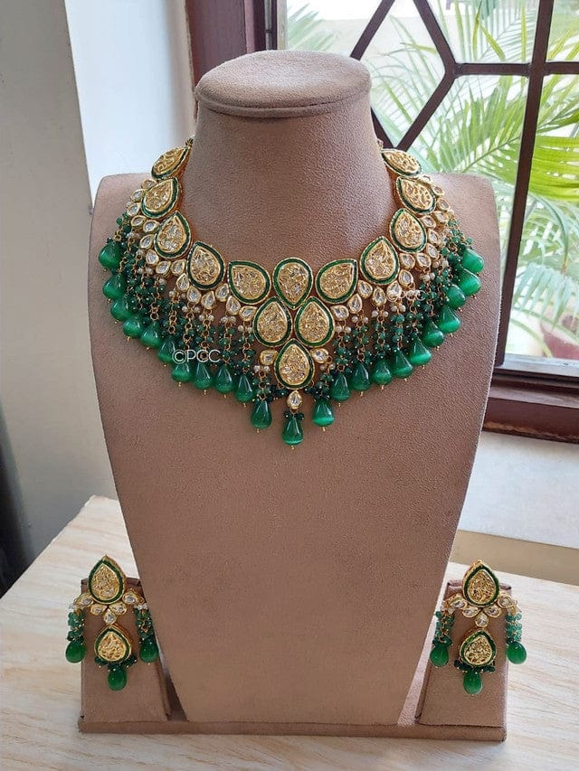 Zevar Jewelry Kundan Real Fluorite Set Jewellery Earring Set By Zevar