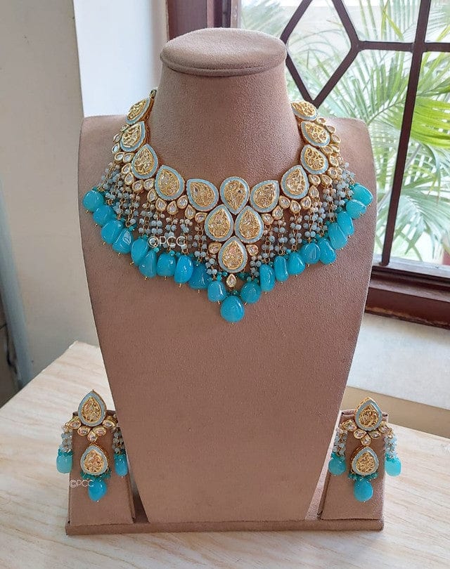 Zevar Jewelry Kundan Real Fluorite Set Jewellery Earring Set By Zevar