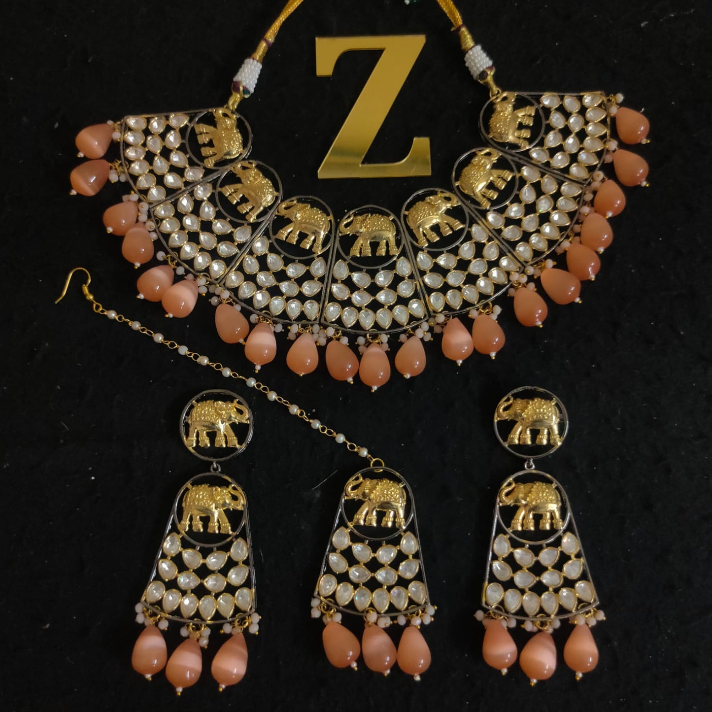 Zevar Jewelry Meenakari Choker Necklace earrings maangtikka set by Zevar