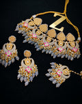 Zevar Jewelry Meenakari Choker Necklace Earrings With Maangtikka Set By Zevar