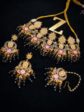 Zevar Jewelry Meenakari Choker Necklace Earrings With Maangtikka Set By Zevar