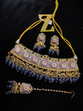 Zevar Jewelry Meenakari Choker Necklace earrings With maangtikka set by Zevar