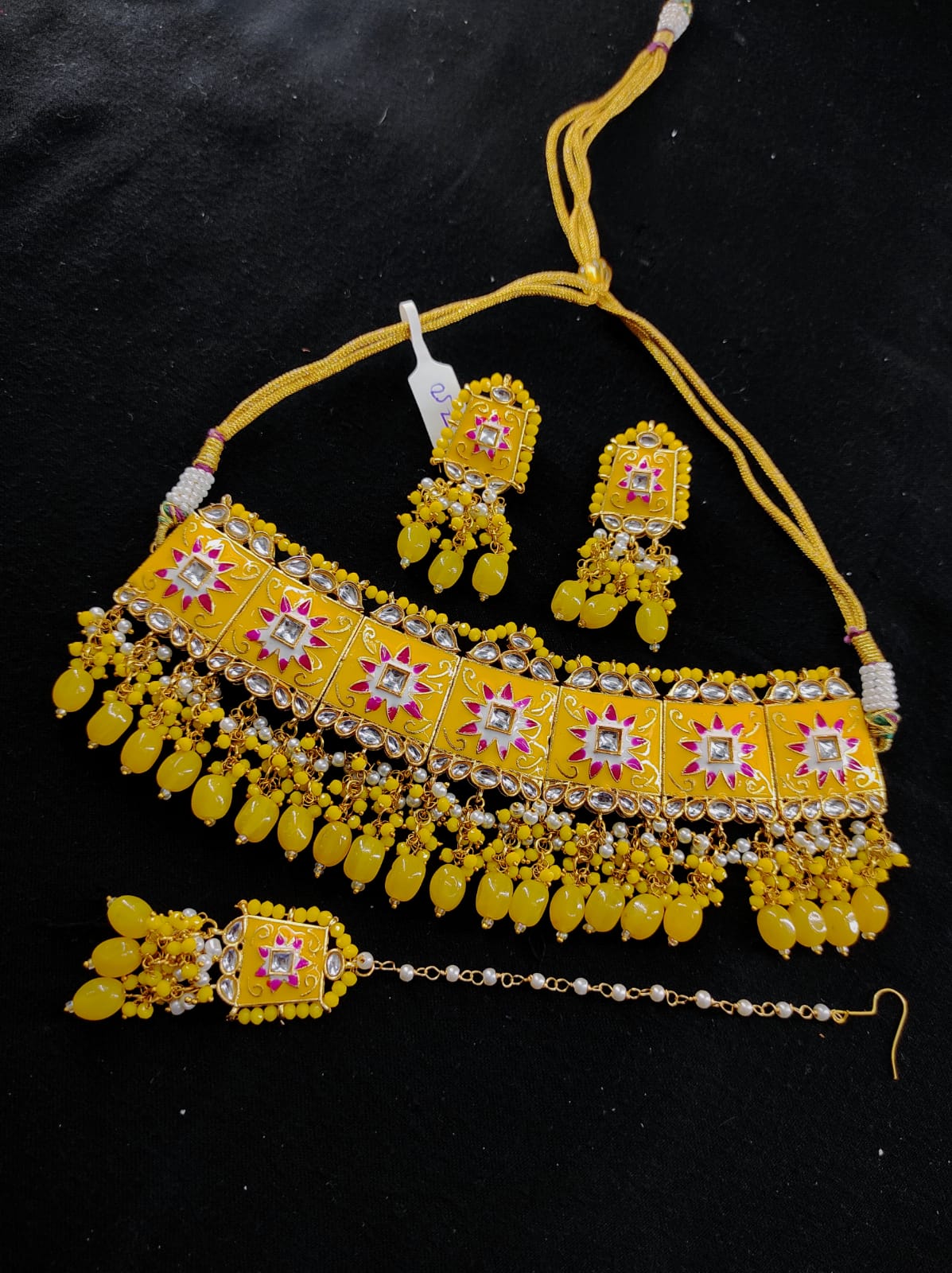 Zevar Jewelry Meenakari Choker Necklace earrings With maangtikka set by Zevar
