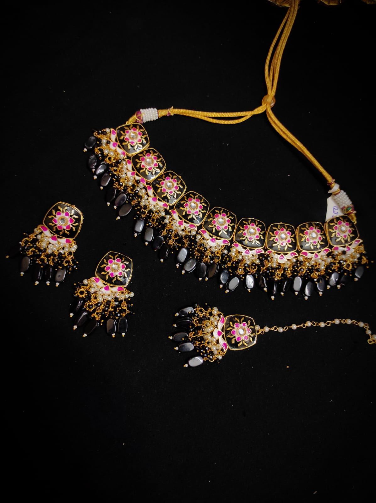 Zevar Jewelry Meenakari Choker Necklace earrings With maangtikka set by Zevar