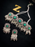 Zevar Jewelry Premium Quality AD Stone Earrings Chokher Necklace Set By Zevar
