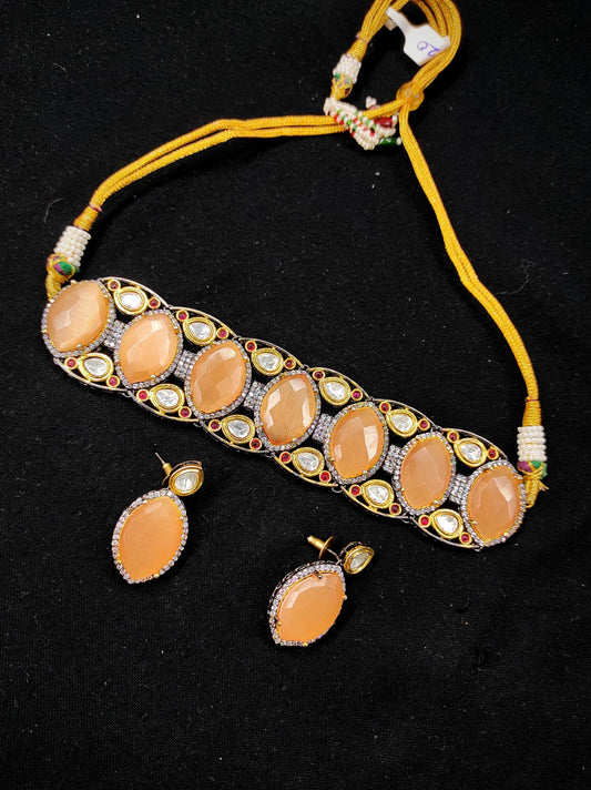 Zevar Jewelry Premium Quality AD Stone Polki Uncut Kundan Choker Necklace Set By Zevar
