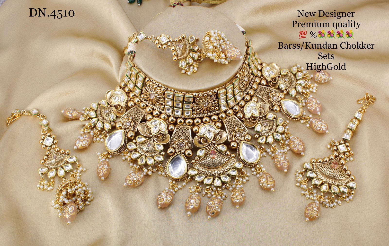 ZEVAR I Gold Plated High Quality Brass Kundan Choker Set