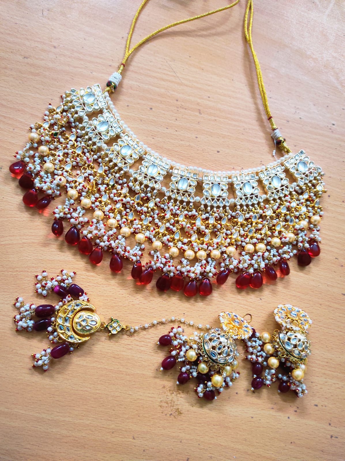 Zevar Jewelry Premium Quality kundan Bridal Jewellery Earring With Maangtika set by Zevar1