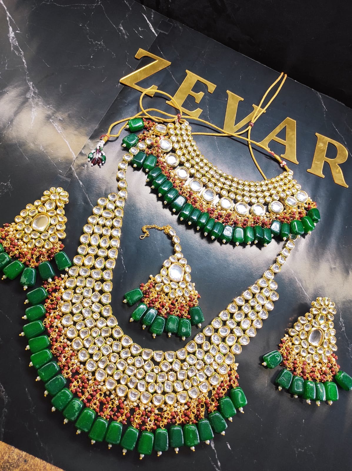 Zevar Jewelry Premium Quality Kundan Bridal Jewellery Earring With Maangtika Set By Zevar1