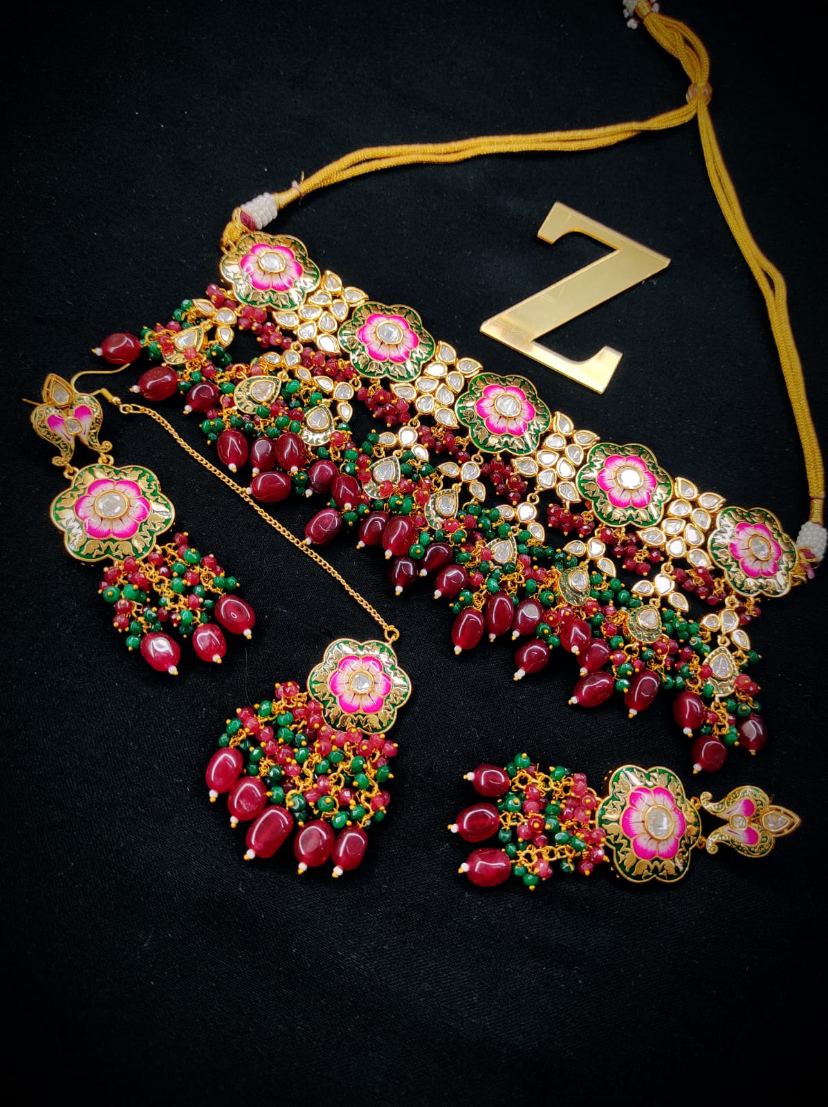 Zevar Jewelry Copy of Premium Quality AD Stone Monalisa Beads Uncut Kundan Bridal Jewellery Set By Zevar