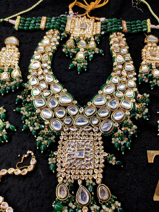 Zevar Jewelry Traditional Green Kundan Bridal Jewellery Necklace set By Zevar