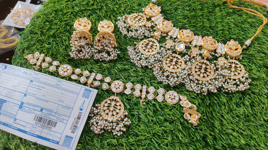 Zevar Jewelry Traditional green Kundan Bridal Jewellery Necklace set By Zevar