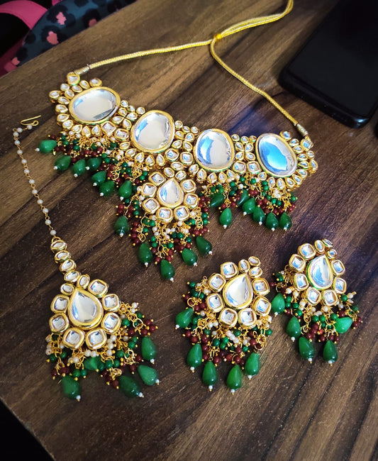 Zevar Jewelry Traditional kundan Choker Necklace Earring With Maang Tikka set by Zevar
