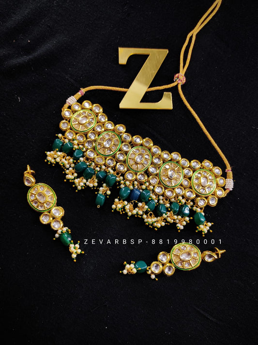 Zevar Jewelry Traditional Kundan Choker Necklace Earrings set By Zevar