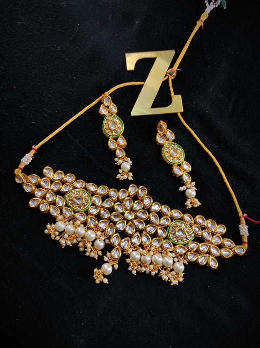 Zevar Jewelry Traditional Kundan Choker Necklace Earrings set By Zevar