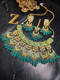 Zevar Jewelry ZEVAR | Meenakari Work Kundan Choker Necklace Earrings with Maantikka 04