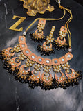 Zevar Jewelry ZEVAR | Meenakari Work Kundan Choker Necklace Earrings with Maantikka 08