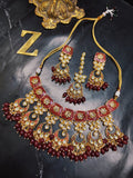 Zevar Jewelry ZEVAR | Meenakari Work Kundan Choker Necklace Earrings with Maantikka 09