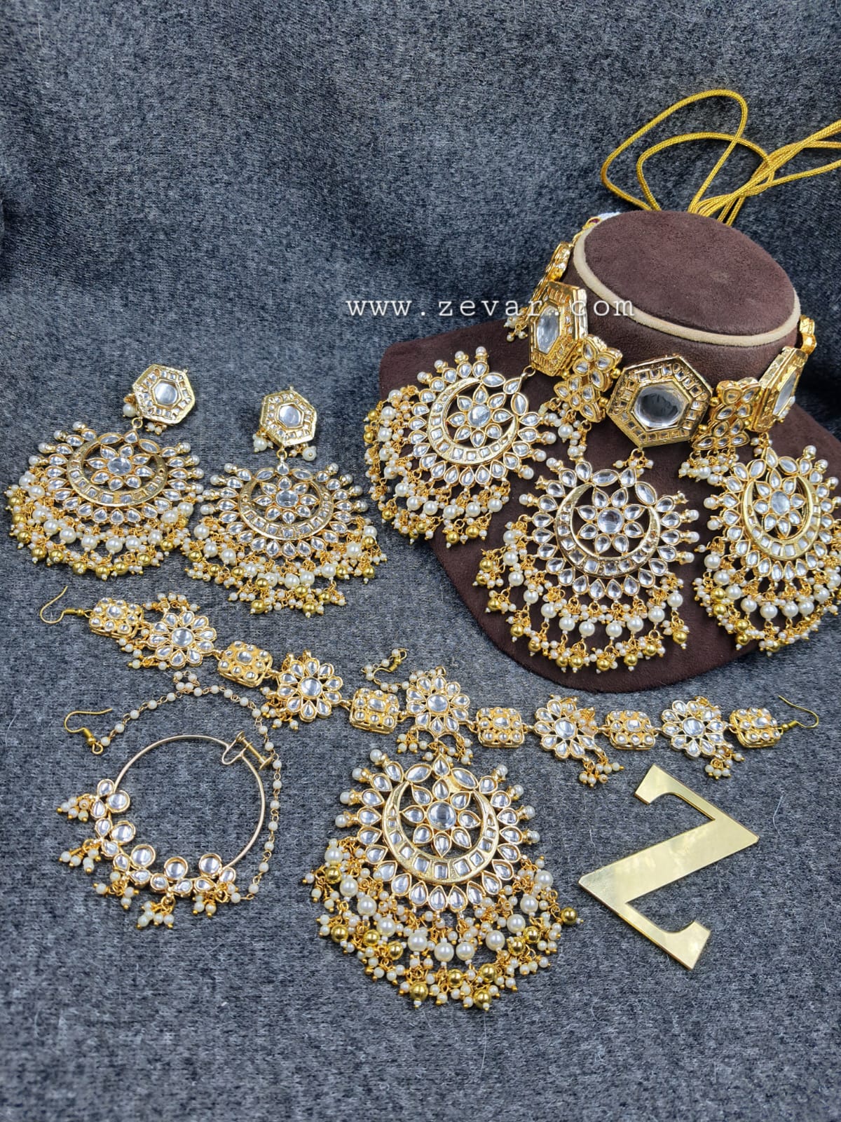Zevar Jewelry ZEVAR | Premium Quality Kundan Bridal Jewellery Earring With Maangtikka & Nath