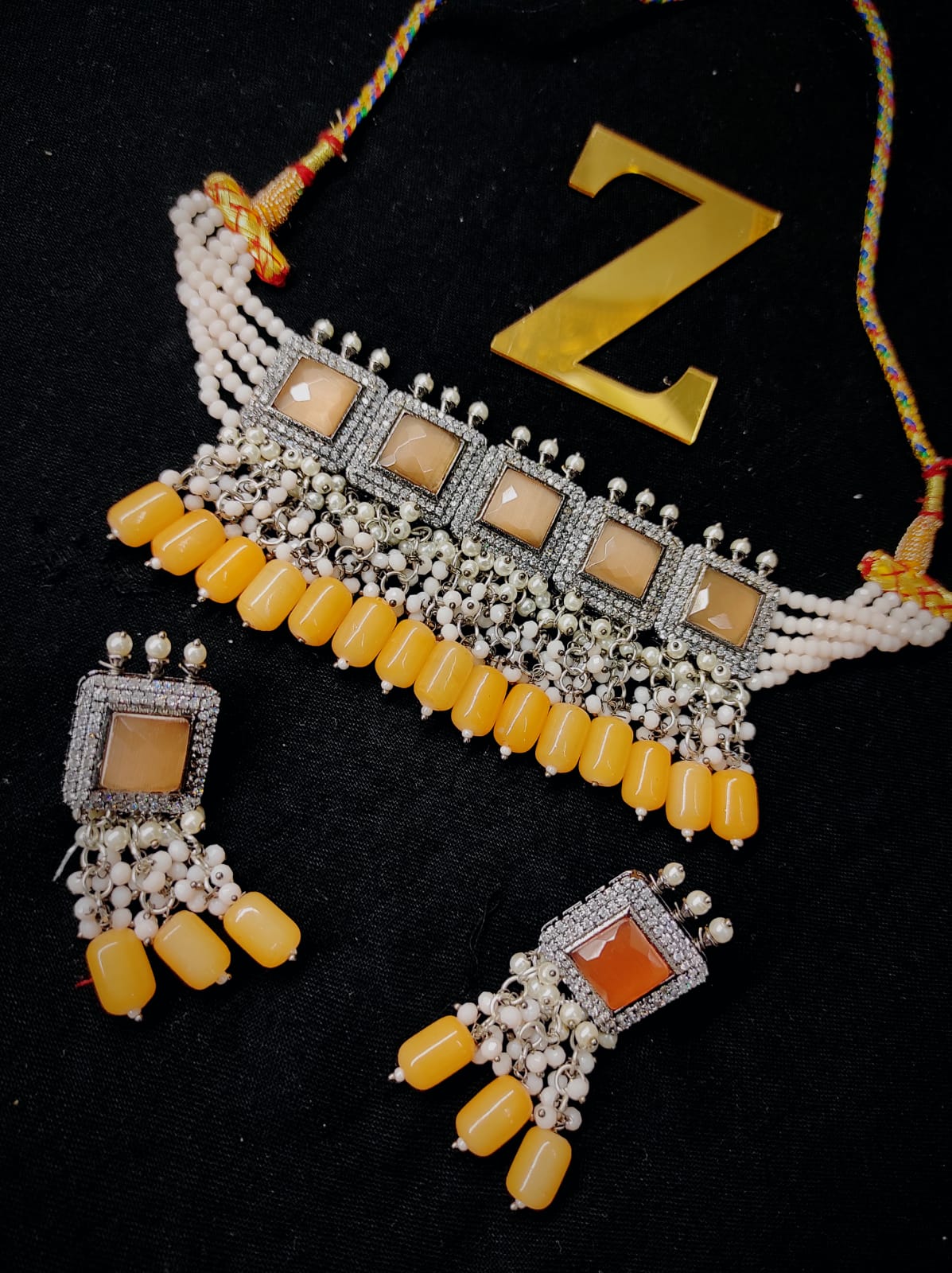 Zevar necklace ad American Diamond AD Stone Chokher Necklace Set By Zevar