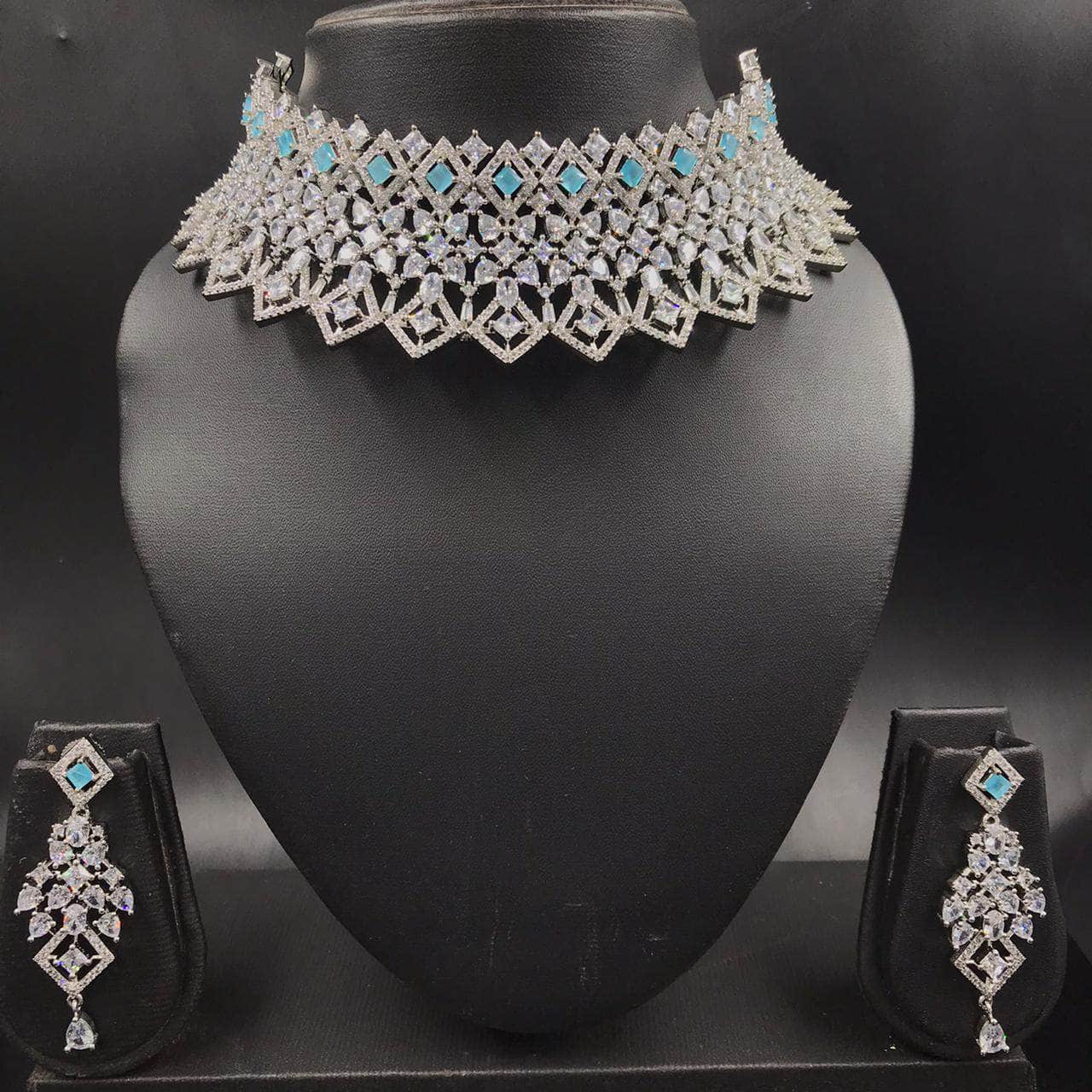 ZEVAR Silver Plated Blue Stone AD Choker Necklace – Zevar