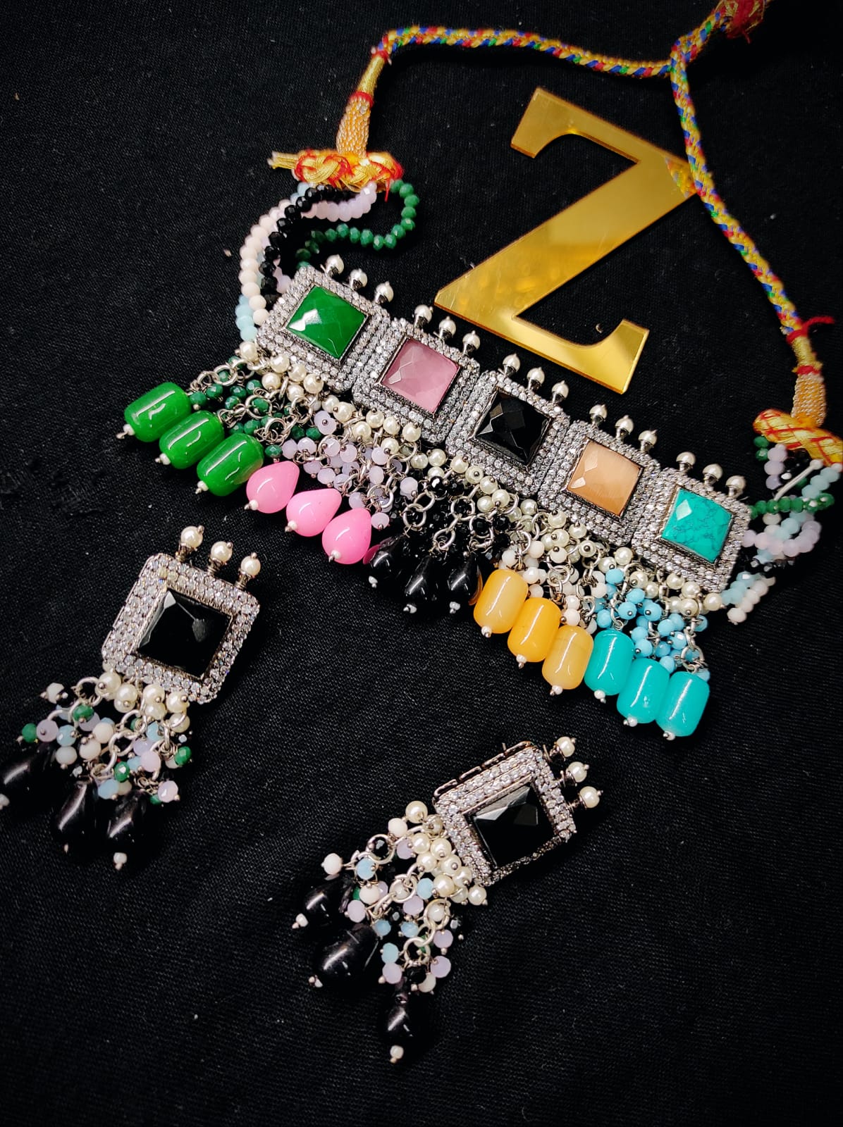 Zevar necklace ad Copy of American Diamond AD Stone Chokher Necklace Set By Zevar