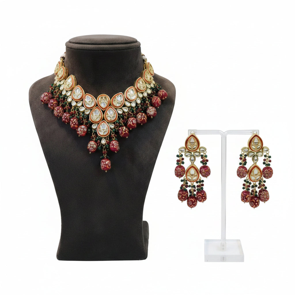 Kundan Heavy Pearl & Beads Necklace By Zevar - Zevar