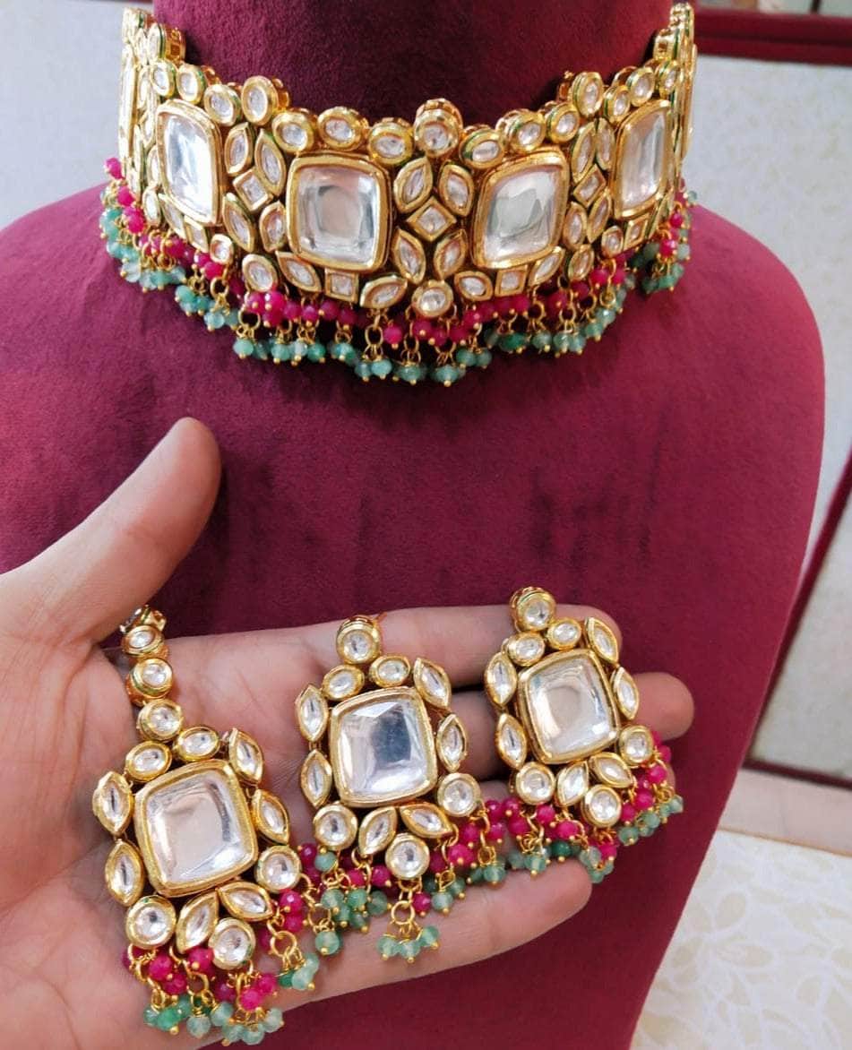 Zevar Necklace Kundan Meenakari & Pearl Choker Necklace By Zevar