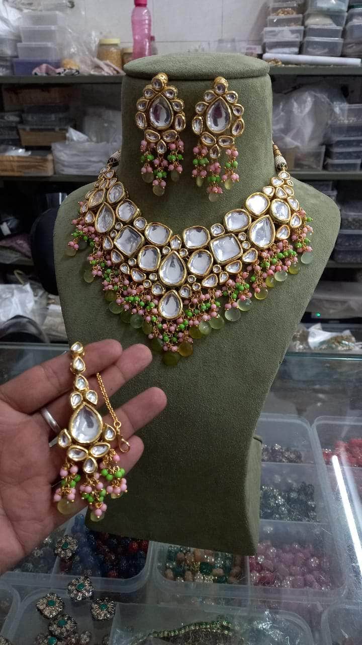 Zevar Necklace Kundan semi bridal necklace set by zevar