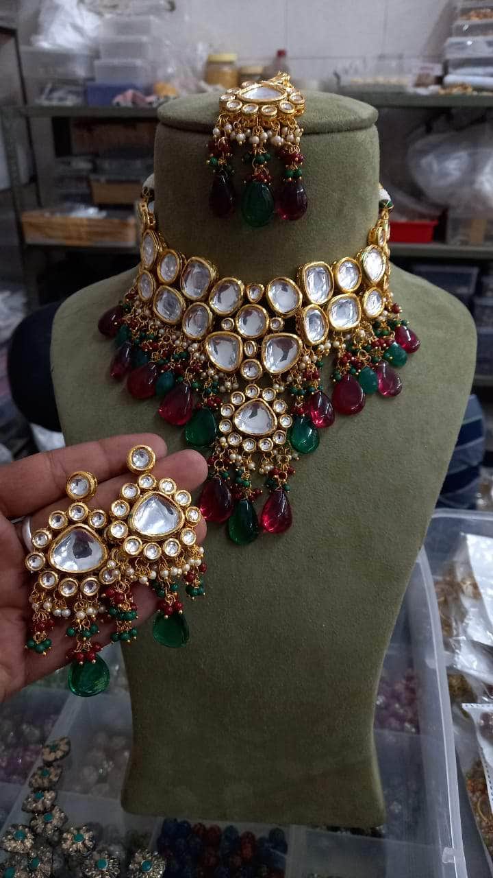 Zevar Necklace Kundan semi bridal necklace set by zevar