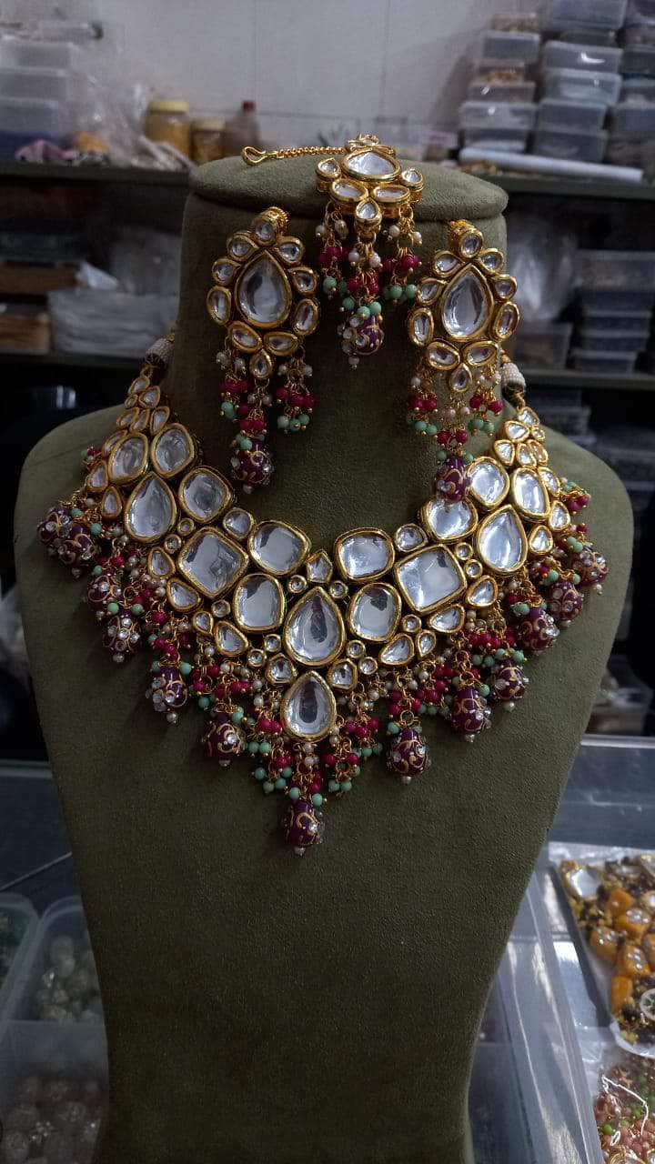 Zevar Necklace Kundan semi bridal necklace set by zevar