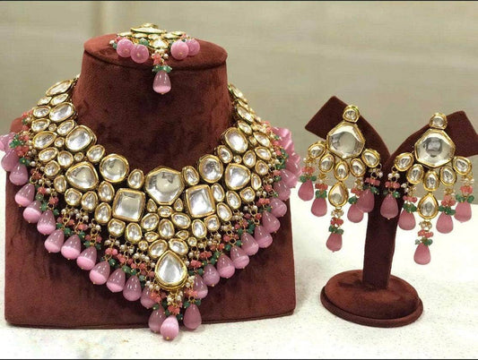Zevar Necklaces Beautifull Kundan Semi Bridal Necklace with Maang-Teeka Necklace Set By Zevar.