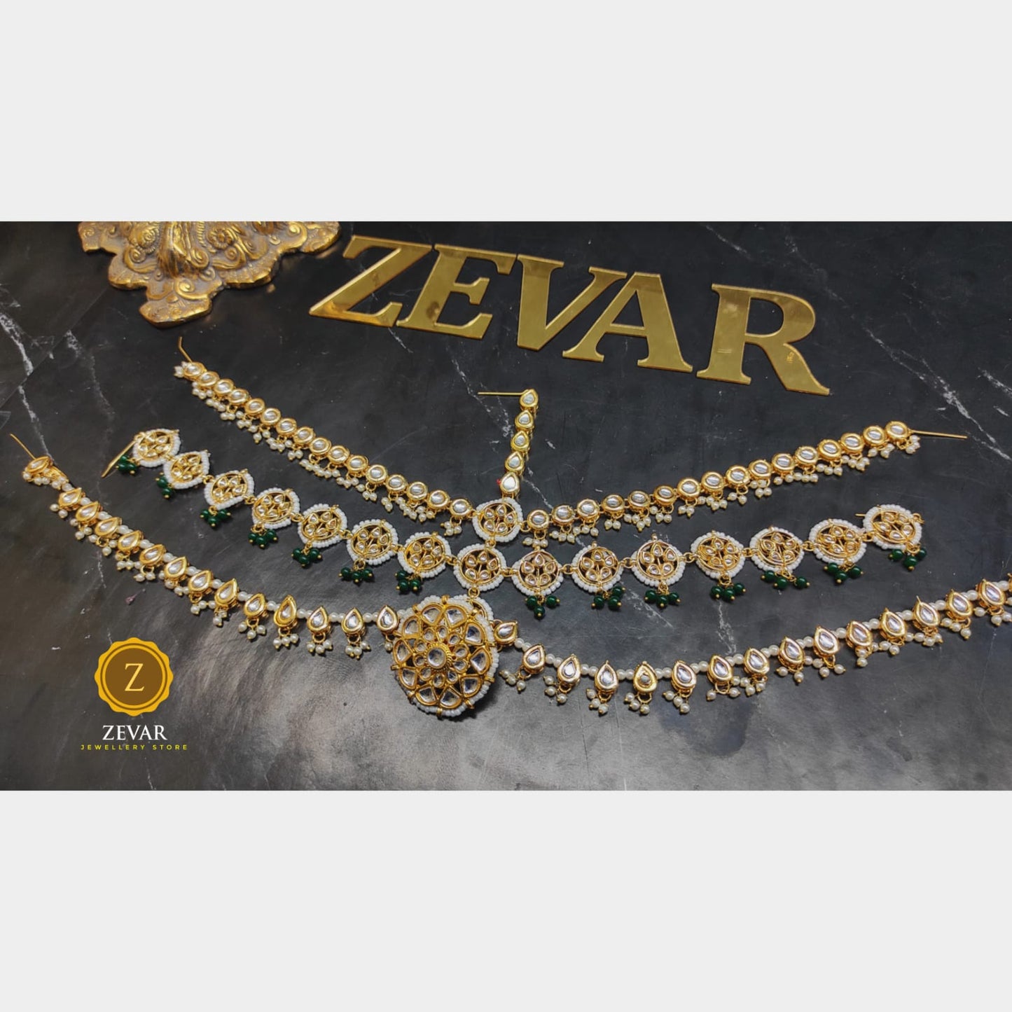 Zevar Copy of 5 Layers White Kundan-Studded & Pearl Beaded Handcrafted Matha Patti By Zevar