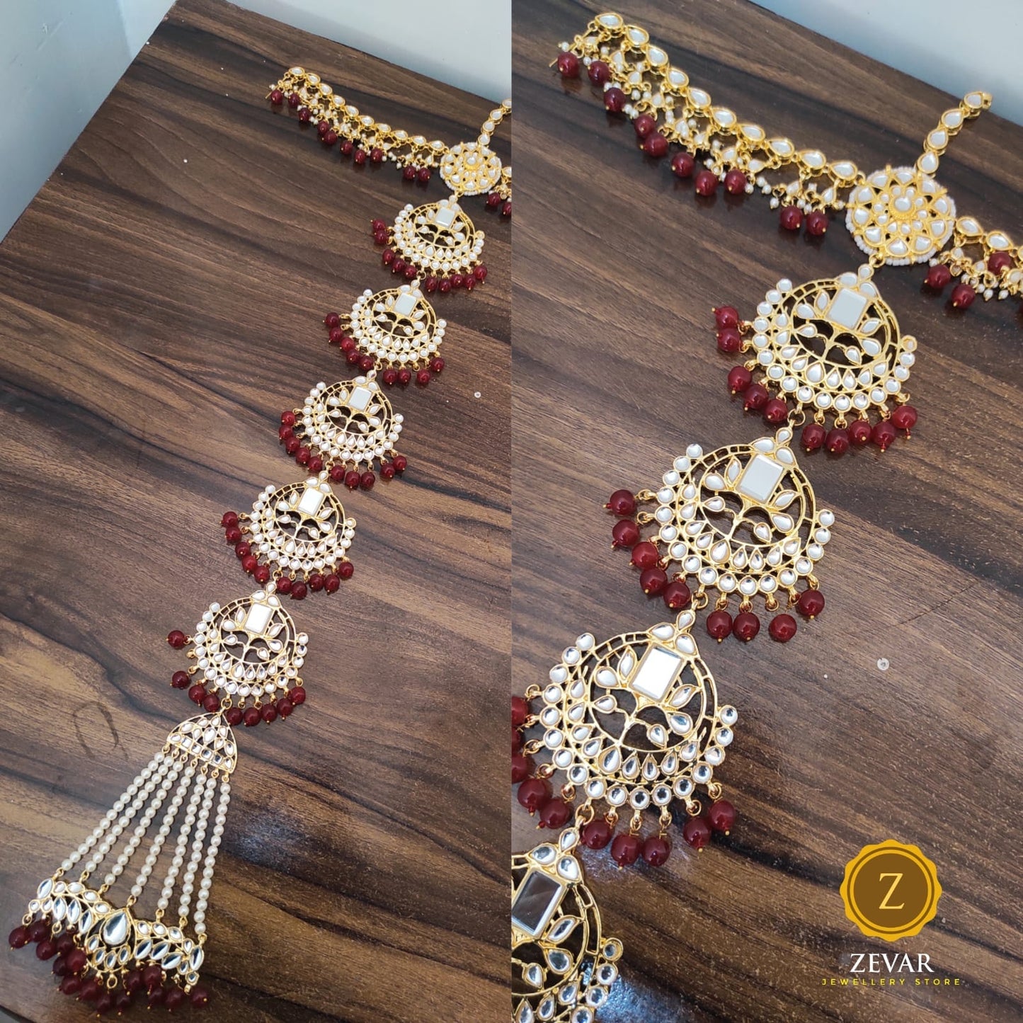 Zevar ZEVAR | Traditional Gold Plated Pearl & Kundan Studded Bridal Wedding Hair Braid Choti4