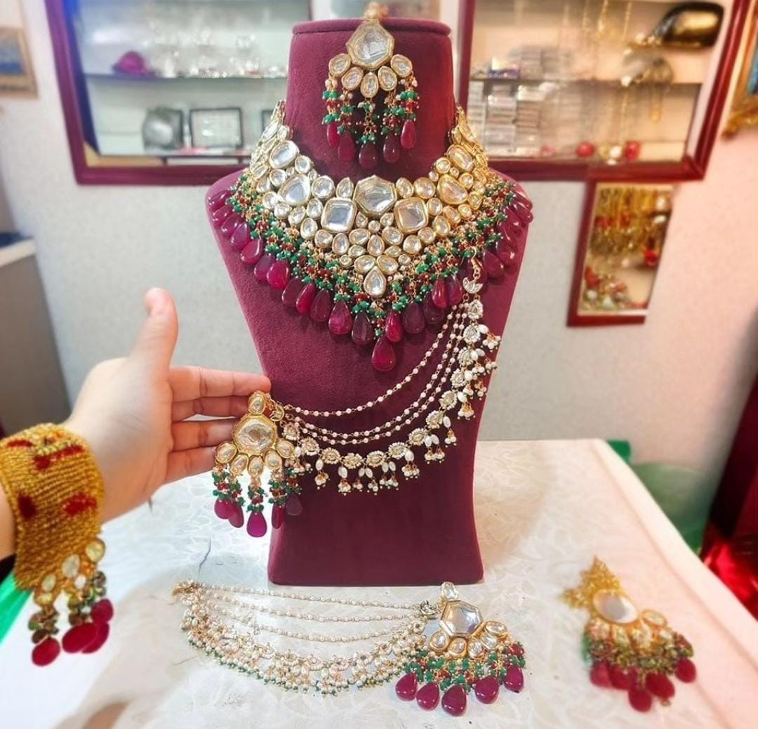 Maroon Kundan heavy necklace set by Zevar for Diwali festive styling