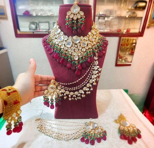 Maroon Kundan heavy necklace set by Zevar for Diwali festive styling