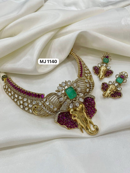 Elephant Polki Kundan Choker Necklace Set with Earrings - Bridal Jewellery