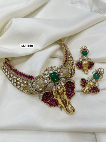 Elephant Polki Kundan Choker Necklace Set with Earrings - Bridal Jewellery