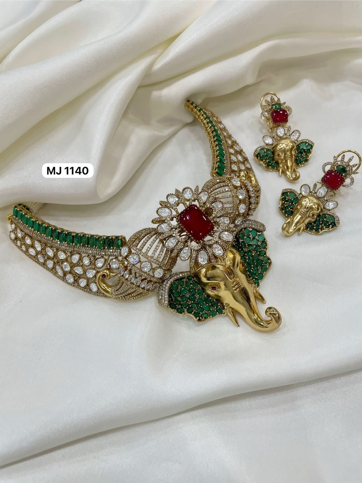 Elephant Polki Kundan Choker Necklace Set with Earrings - Bridal Jewellery